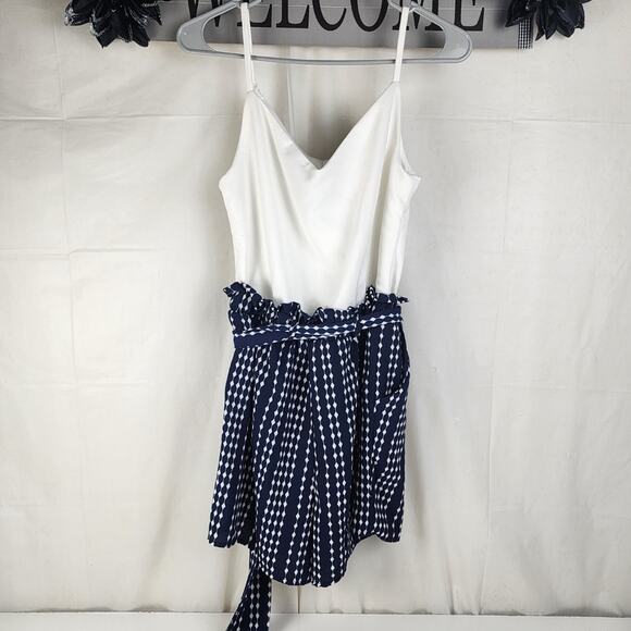 J for Justify White Spaghetti Strap & Navy Romper Shorts Set Women's Size L - Picture 4 of 9